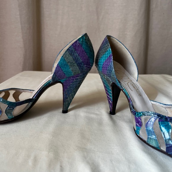 Vintage Stuart Weitzman Snakeskin Mesh D'Orsay Heels Size 7 Multicolor - Picture 8 of 10